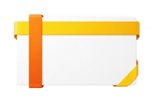 White card with orange and yellow ribbon isolated on transparent background for promotion and design - Powered by Adobe