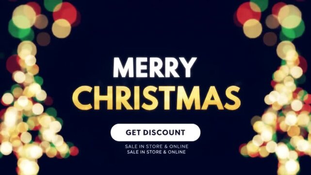 New Year. Christmas tree sparkle blur bokeh effect horizontal background . Dark Xmas backdrop. Text Merry Christmas. Vector illustration for web banners invitation