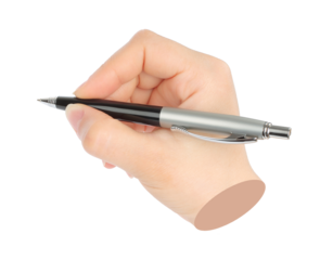 Hands with business pen isolated on transparent background. Contemporary art design