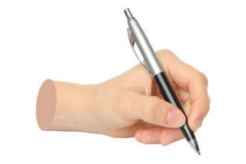 Hands with business pen isolated on transparent background. Contemporary art design