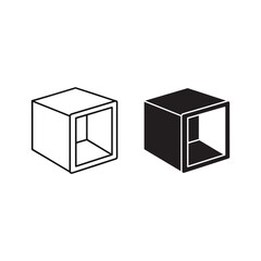 Outline and solid cube icons showing hollow three dimensional shape