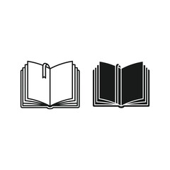 Set of two open book icons, outline and solid, isolated on