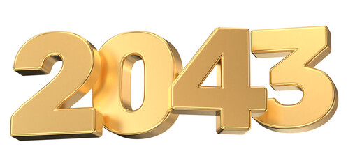 Shiny Golden 3D Year 2043 Numbers Isolated on a Black Background for Calendar, Future, and Anniversary Concepts.