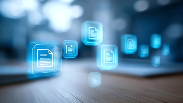 Enterprise content management ECM digital defocused asset DAM, faceless document imaging, workflow visualization detail, blurred records background, management concept, archiving i