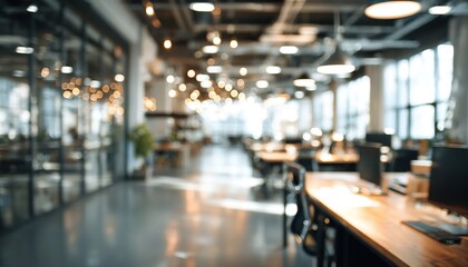 Office interior space background. Working space with defocused effect. High quality
