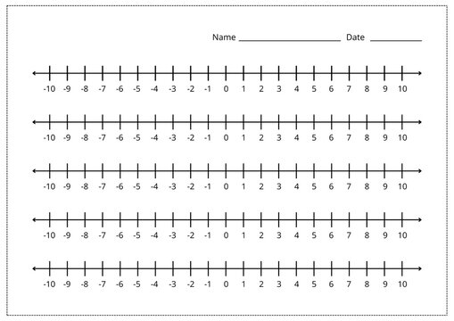 Clean, minimalist math worksheet displays multiple number lines, fostering concepts of positive and negative numbers, ideal for educational materials, presentations, or learning resources.
