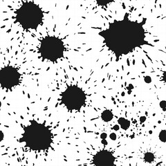Black blots on a white background. Seamless vector pattern. Design for fabrics.