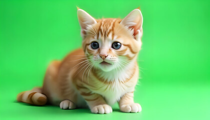 The cat in green background 