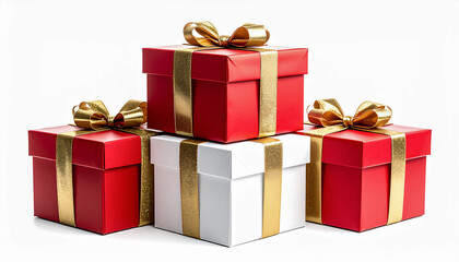 Trio of Holiday Gift Boxes in Red, White, and Gold