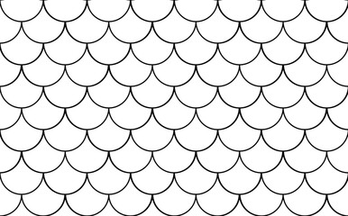 Fish scale pattern. Mermaid, dragon, snake scales background. Water wave, roof tiles wallpaper. Fish, snake skin endless texture. Mermaid tail black line seamless pattern. Japanese minimalist ornament © Hanna