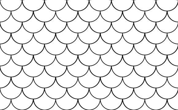 Fish scale pattern. Mermaid, dragon, snake scales background. Water wave, roof tiles wallpaper. Fish, snake skin endless texture. Mermaid tail black line seamless pattern. Japanese minimalist ornament