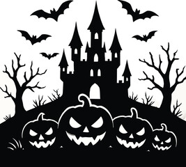 halloween background with pumpkin and bats