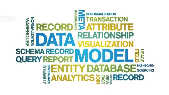 Data Model animated word cloud-text design animation tag kinetic typography seamless loop.