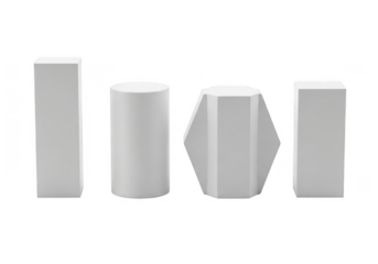 White geometric shapes primitive forms isolated on transparent background for design and education