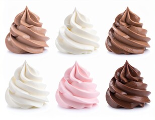 いろいろな形のホイップクリームの素材　生クリーム　白背景　食品サンプル