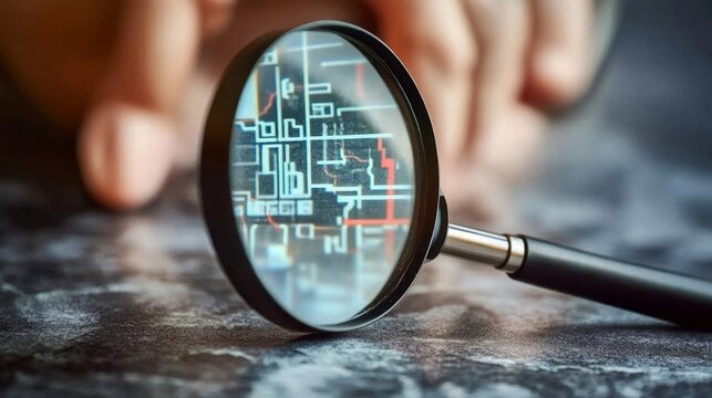 A Person Using a Magnifying Glass to Analyze Data and Investigate Cyber Security Threats in Business