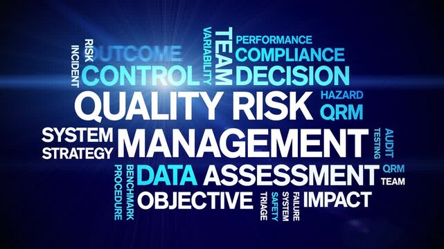 Quality Risk Management animated word cloud-text design animation tag kinetic typography seamless loop.