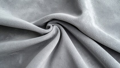 Grey, soft material is draped in a spiral, creating a cozy, textured surface with light and shadow