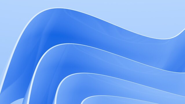 Abstract wavy curved 3d render. Blue soft layers of plastic with lines, folds, ruffles. Modern wallpaper, texture pattern.