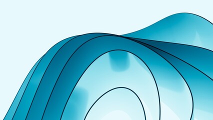 Abstract wavy curved 3d render. Blue soft layers of plastic with lines, folds, ruffles. Modern wallpaper, texture pattern.