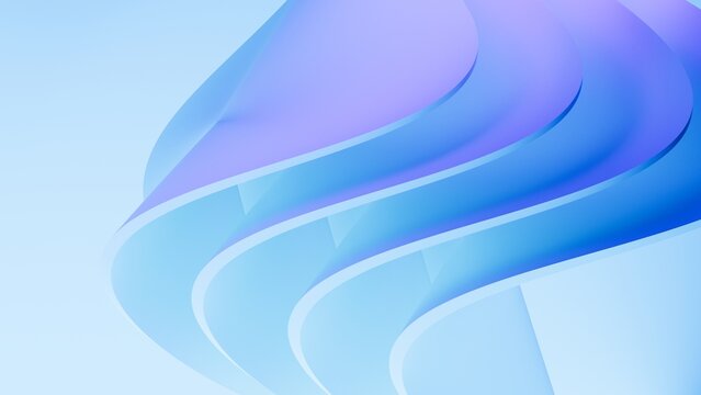 Abstract wavy curved 3d render. Blue soft layers of plastic with lines, folds, ruffles. Modern wallpaper, texture pattern.