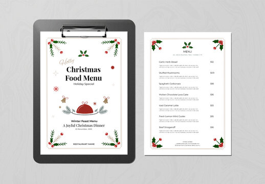 Christmas Food Menu for Restaurants