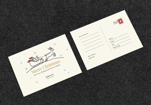 Christmas Holiday Postcard with Santa Claus and Reindeer
