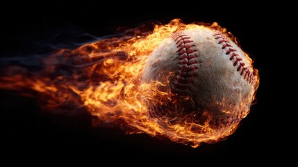 baseball. Baseball with dramatic fiery effect isolated on pure black background with intense flames. event key visuals, club posters, designed for sports event promotions and stadium branding.