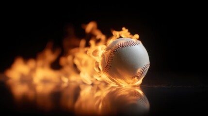 baseball. Baseball with dramatic fiery effect isolated on pure black background with intense flames. event key visuals, club posters, designed for sports event promotions and stadium branding.