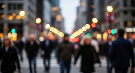 Obraz premium Street Scene Blur – Out-of-focus pedestrians navigating busy urban environment