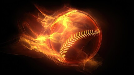 baseball. Baseball with dramatic fiery effect isolated on pure black background with intense flames. event key visuals, club posters, designed for sports event promotions and stadium branding.