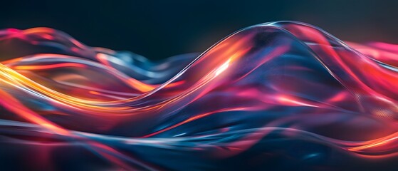 Abstract waves of colorful light flow seamlessly, creating a mesmerizing visual experience. The vibrant hues blend and dance, evoking feelings of energy and creativity.
