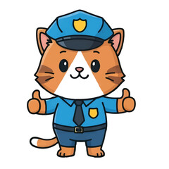 Orange Feline Police Officer Profession Cartoon Isolated on Whit