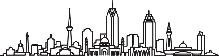 Outlined skyline of kuala lumpur city with malaysia famous buildings landmarks