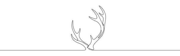 Continuous one thin smooth line simple minimalistic drawing of deer antlers on a white background