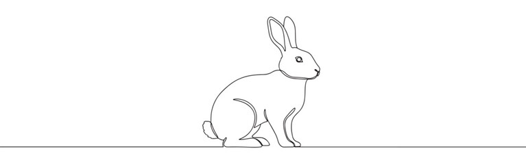 Obraz premium Continuous one thin smooth line simple minimalistic drawing of a simple rabbit on a white background