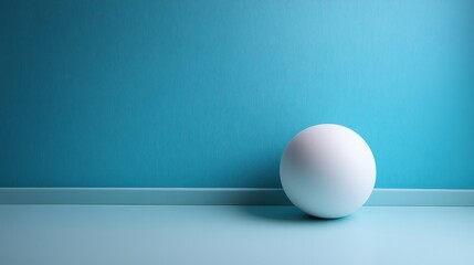 A pristine white egg-shaped object sits on a textured blue surface in a minimalist composition, evoking serenity and calm. The backdrop mirrors the surface, enhancing the sense of depth and balance.