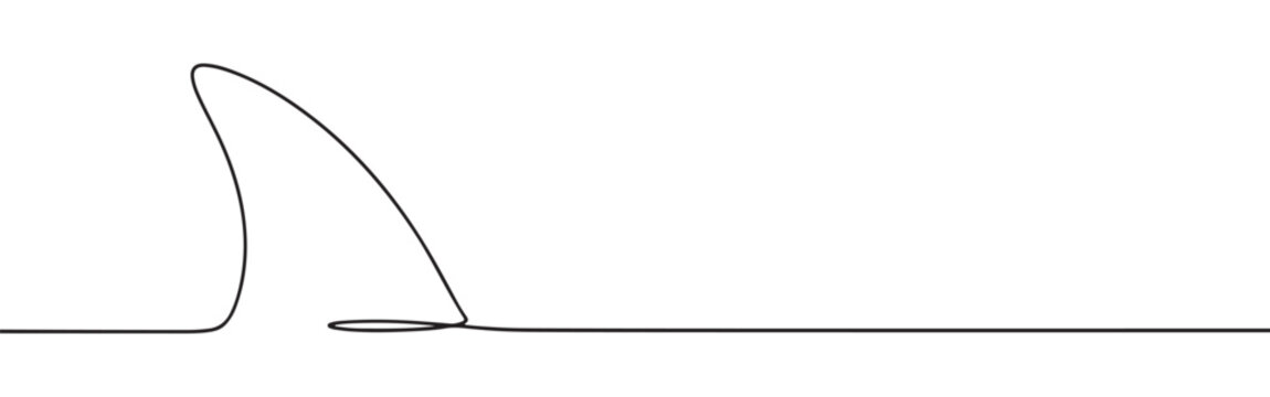 Continuous one thin smooth line simple minimalistic drawing of a shark fin on a white background