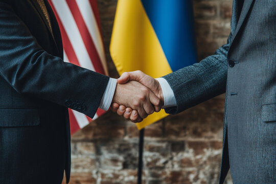 Handshake between Ukraine and Russia as a symbol of ceasefire and peace