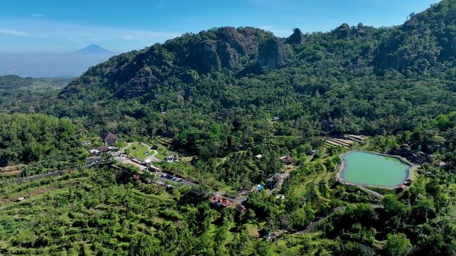 Beautiful Sunrise Drone View of Nglanggeran Reservoir