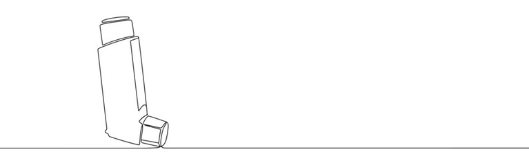 Continuous one thin smooth line simple minimalistic drawing of an asthma inhaler on a white background