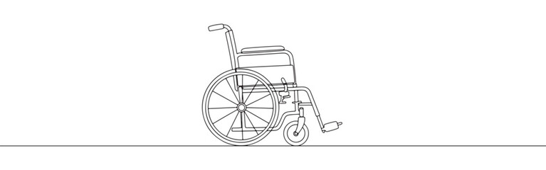 Fototapeta premium Continuous one thin smooth line simple minimalistic drawing of a wheelchair on a white background