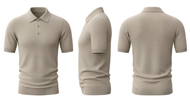 Versatile Blank Beige Polo Shirt Mockup with Front, Side, and Back Views for Apparel Design, E-commerce, and Brand Presentation