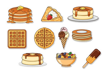 Delicious Cartoon Dessert Collection Pancakes, Waffles, and More