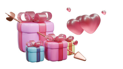 Love it. 3d Valentine s day design. Open gift box full of decorative festive object. Holiday banner, web poster, flyer, stylish brochure, greeting card, background cover. 3d rendering