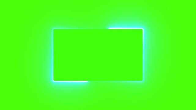 abstract glowing neon rectangle frame animation green screen 4k. Bright neon border frame effect isolated on green background. square two moving neon lights overlay 4K graphic animation video