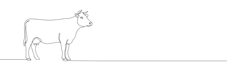 Obraz premium Continuous one thin smooth line simple minimalistic drawing of a standing dairy cow on a white background