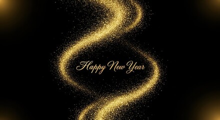Happy new year text with sparkling golden glitter wave design