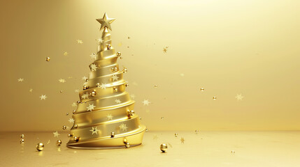 Golden Minimalist 3D Stereo C4D Christmas Tree Background