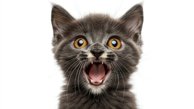 Charming Chartreux Kitten with Expressive Big Eyes Posing Against a Clean White Studio Background